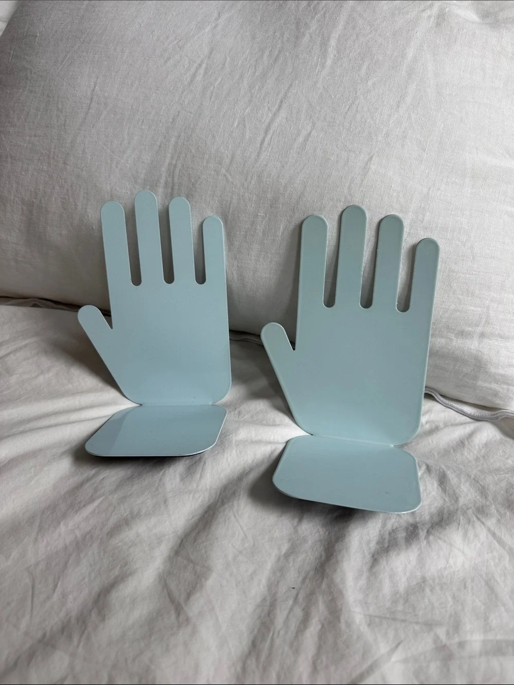 Vintage Jonathan Adler Pop Art Hands Bookends in Light Blue